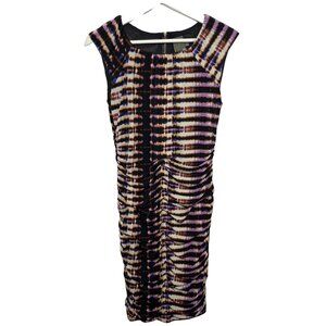 Taylor Black Purple Ruched Sheath Dress Size 4 Career Office Bodycon